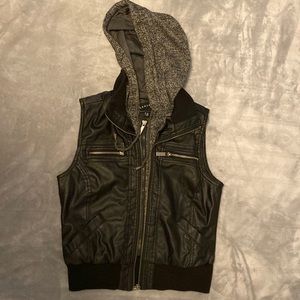 Faux leather hooded vest